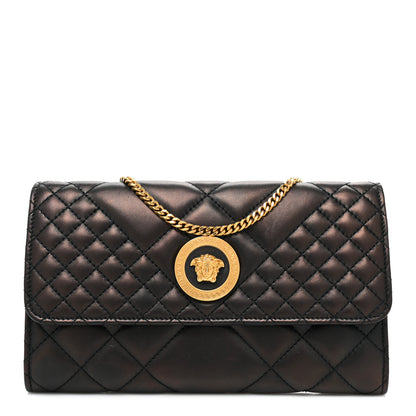 Versace Lambskin Quilted Medusa Wallet on Chain Crossbody Black Gold 1 of 15