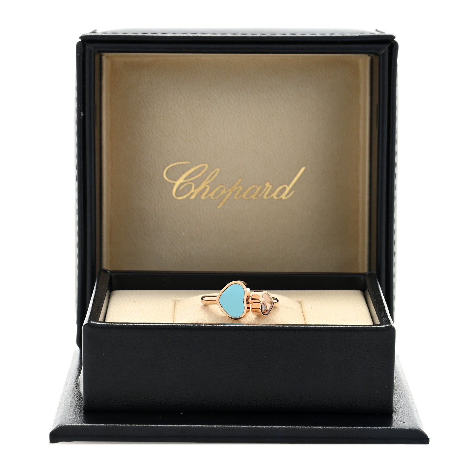 Chopard 18K Rose Gold Diamond Turquoise Happy Hearts Ring 52 6 5 of 5