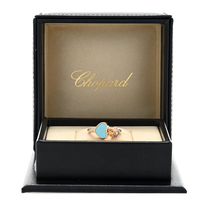 Chopard 18K Rose Gold Diamond Turquoise Happy Hearts Ring 52 6 5 of 5