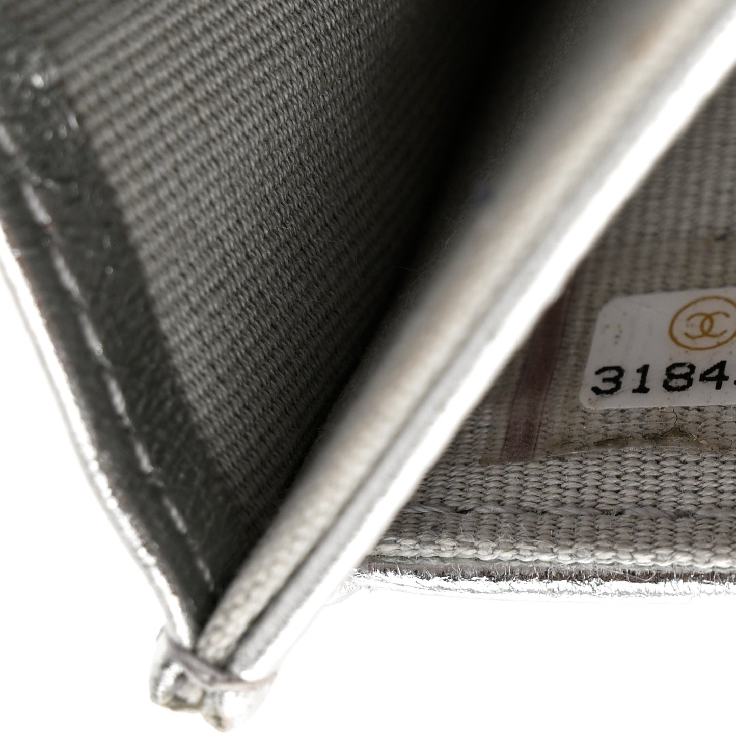 Metallic Goatskin Quilted Chanel 19 Flap Card Holder Silver