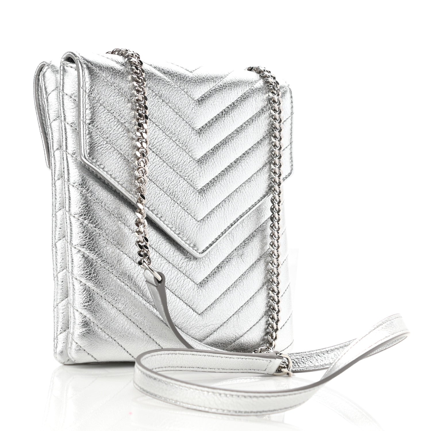 Saint Laurent Metallic Lambskin Quilted Double Flap Bag Silver 3 of 10