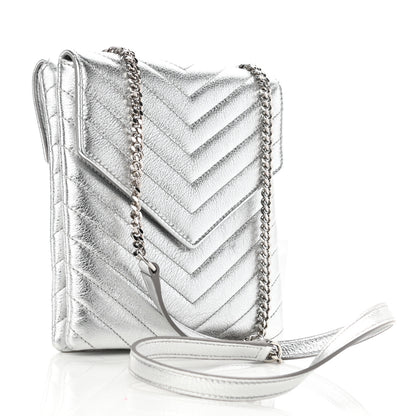 Saint Laurent Metallic Lambskin Quilted Double Flap Bag Silver 3 of 10