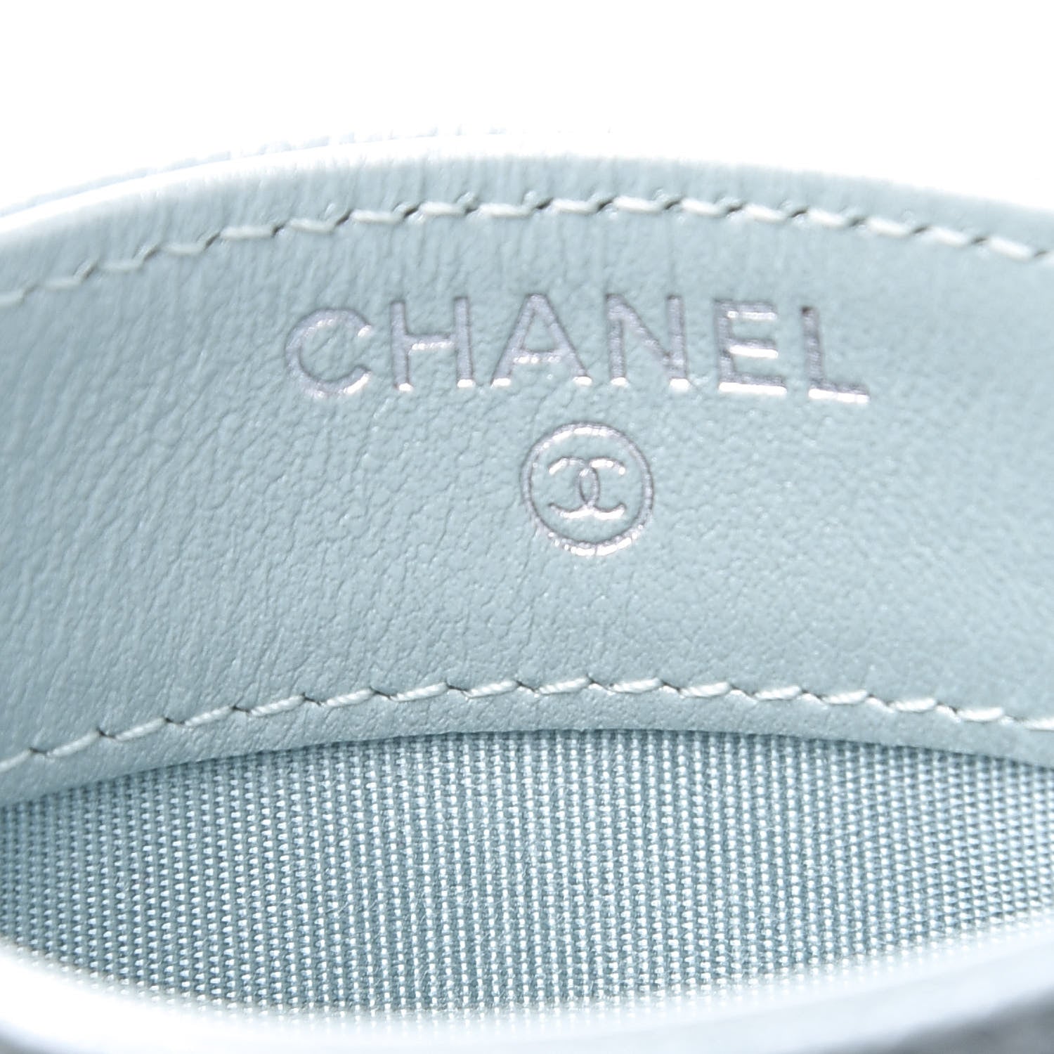 Chanel Metallic Caviar Chevron Quilted Vintage Mademoiselle Card Holder Light Blue 6 of 9