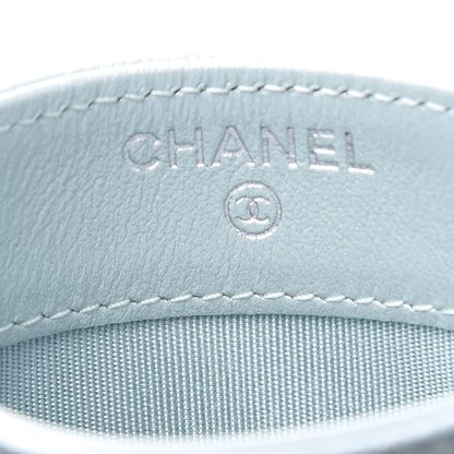 Chanel Metallic Caviar Chevron Quilted Vintage Mademoiselle Card Holder Light Blue 6 of 9