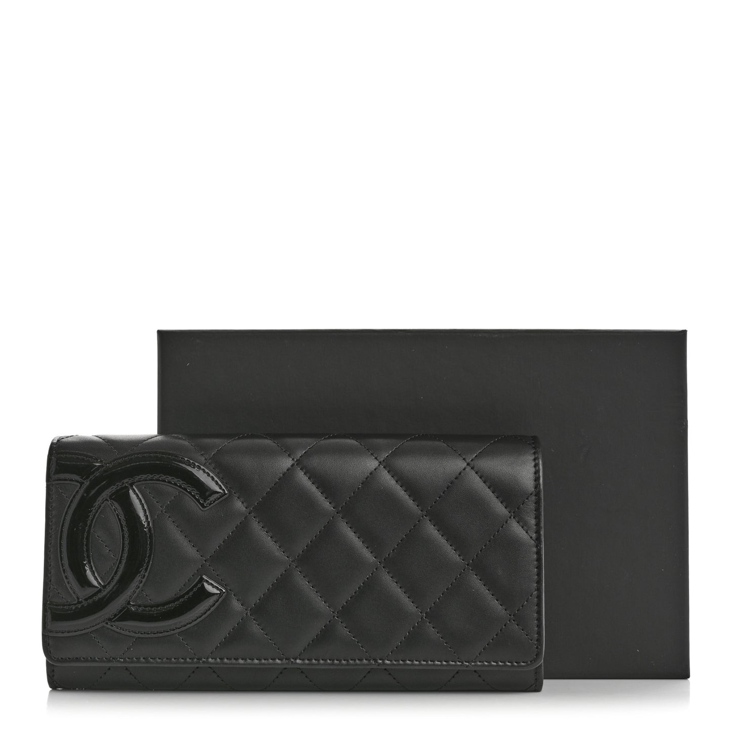 Calfskin Quilted Cambon Gusset Flap Wallet Black