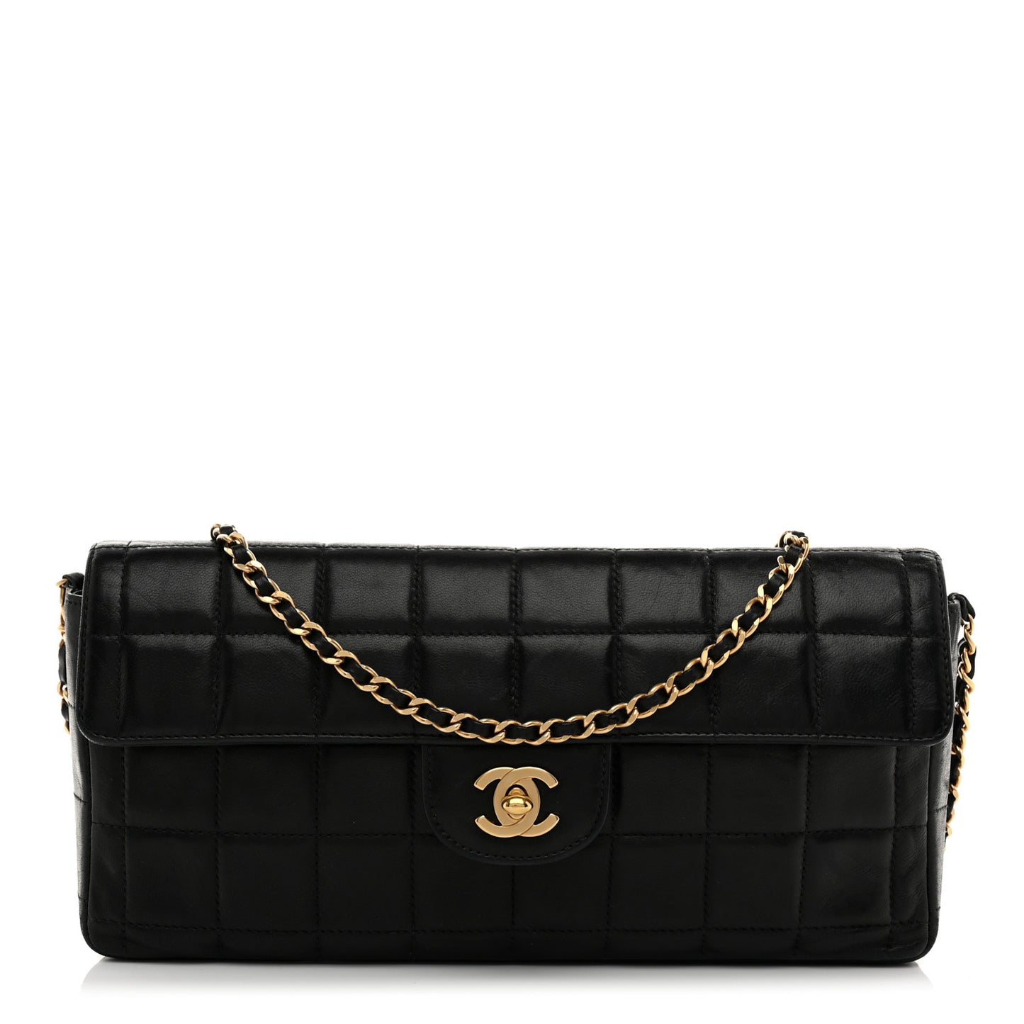 Lambskin East West Chocolate Bar Flap Black