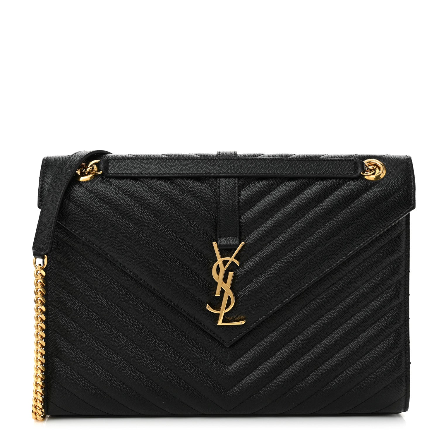 Saint Laurent Grain De Poudre Matelasse Chevron Large Monogram Satchel Black 1 of 16