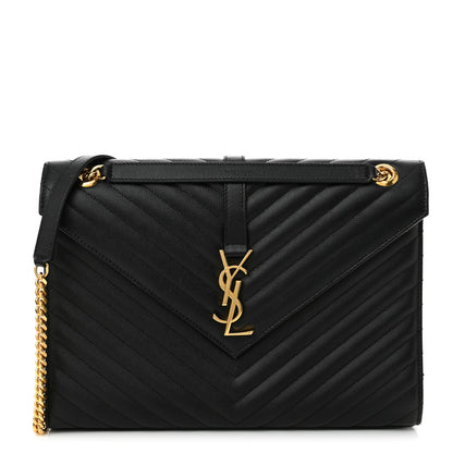Saint Laurent Grain De Poudre Matelasse Chevron Large Monogram Satchel Black 1 of 16