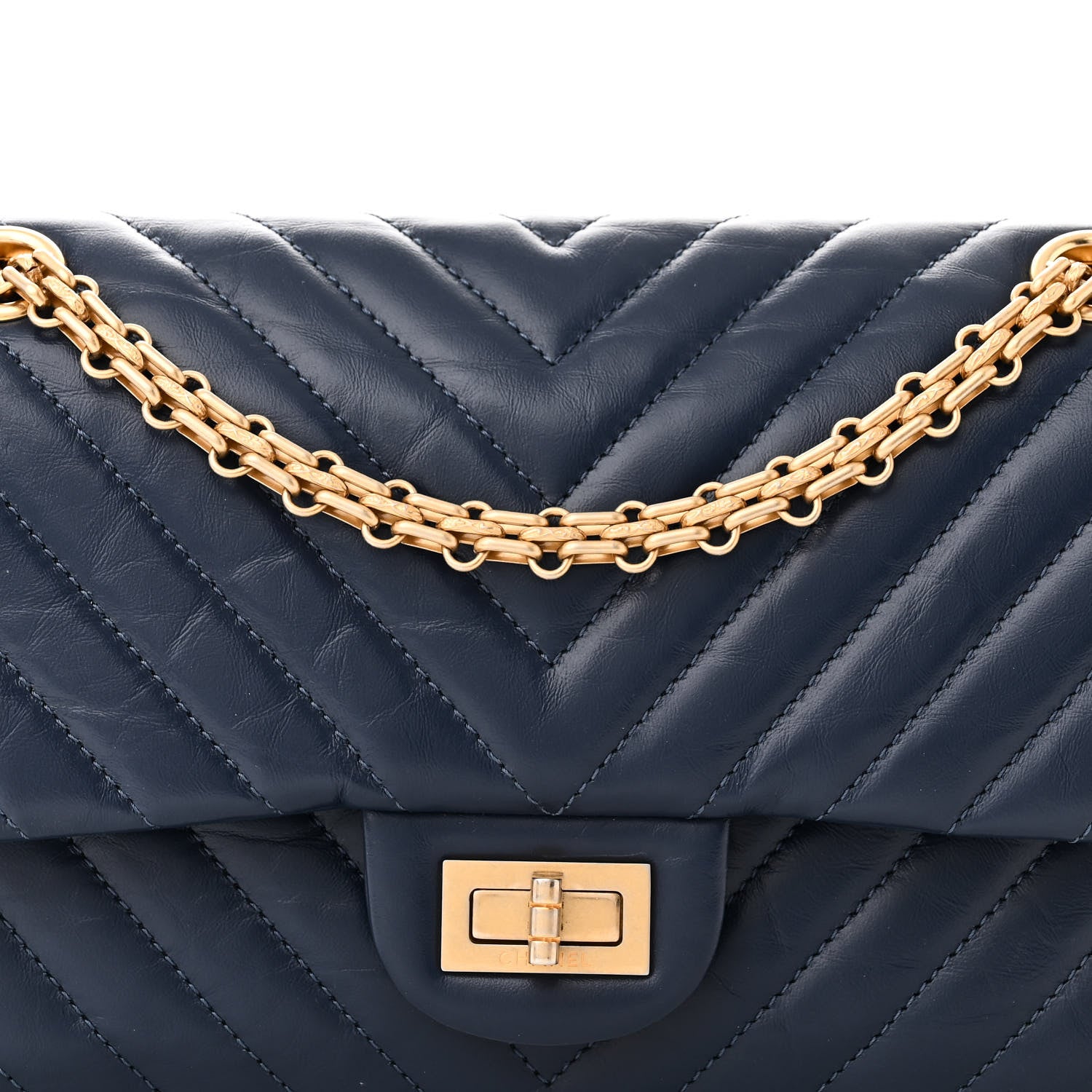 Chanel Aged Calfskin Chevron Quilted 2.55 Reissue 225 Flap Blue 8 of 11