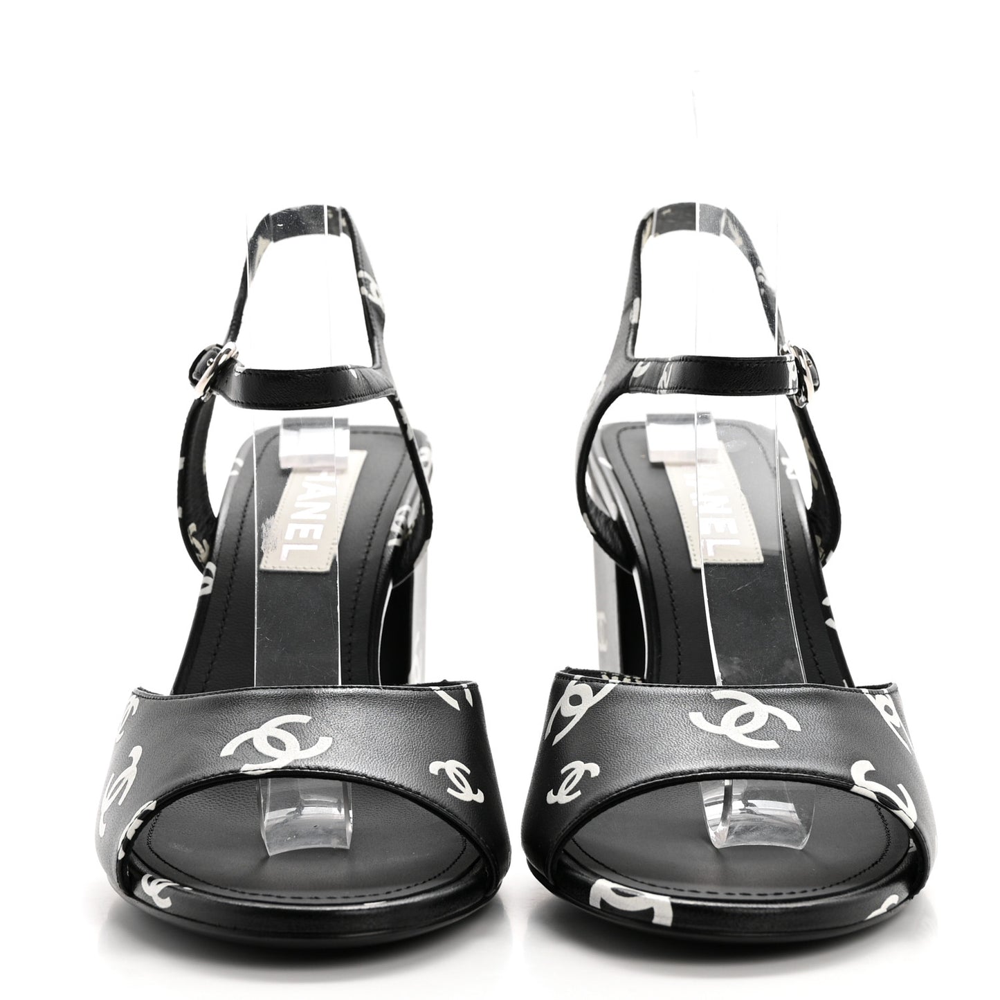 Printed Lambskin CC Sandals 41 Black White