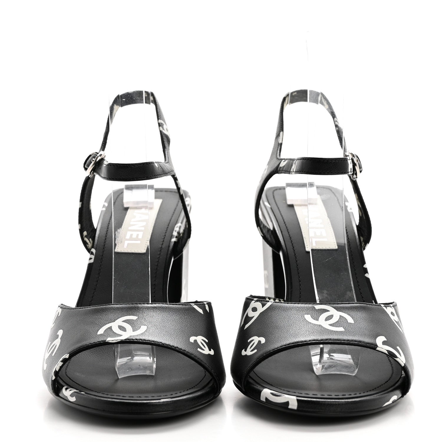 Chanel Printed Lambskin CC Sandals 41 Black White 2 of 9