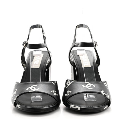 Chanel Printed Lambskin CC Sandals 41 Black White 2 of 9