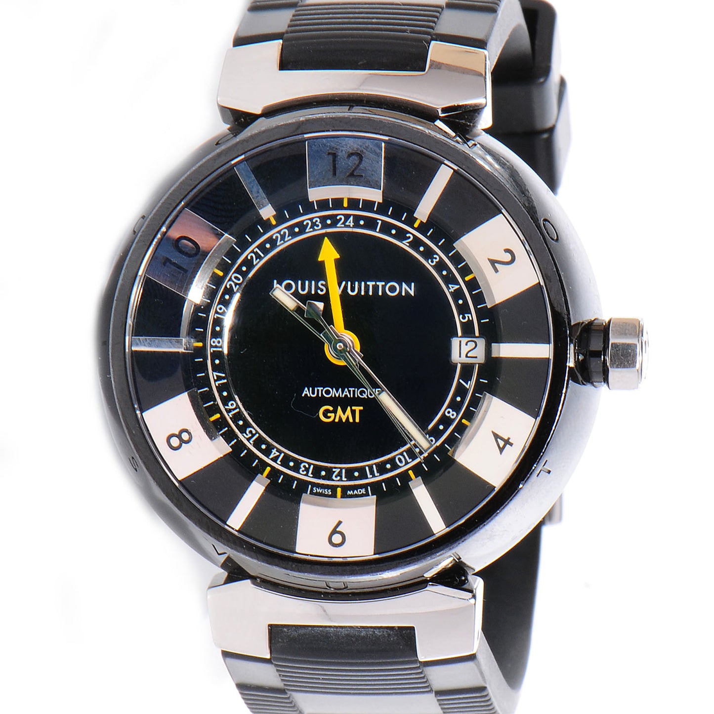 Stainless Steel Rubber 41mm Tambour GMT Automatic Watch Black