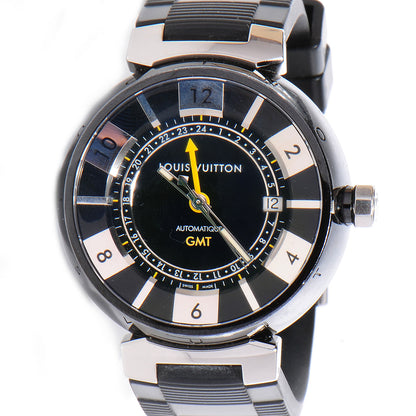 Louis Vuitton Stainless Steel Rubber 41mm Tambour GMT Automatic Watch Black 1 of 5