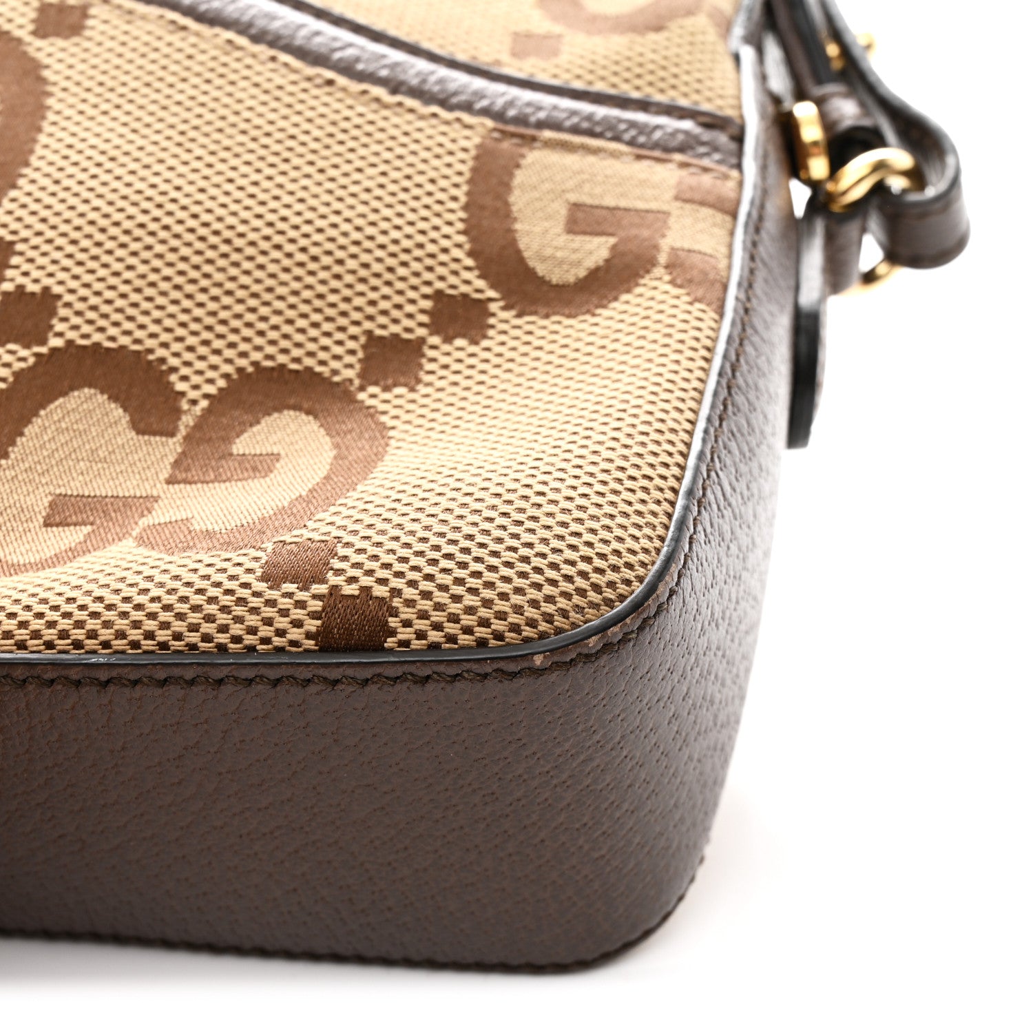 Gucci Monogram Jumbo GG Textured Dollar Calfskin Web Messenger Shoulder Bag Camel Ebony New Acero 11 of 13