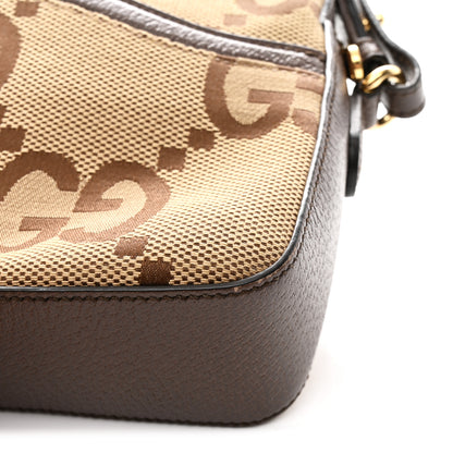 Gucci Monogram Jumbo GG Textured Dollar Calfskin Web Messenger Shoulder Bag Camel Ebony New Acero 11 of 13