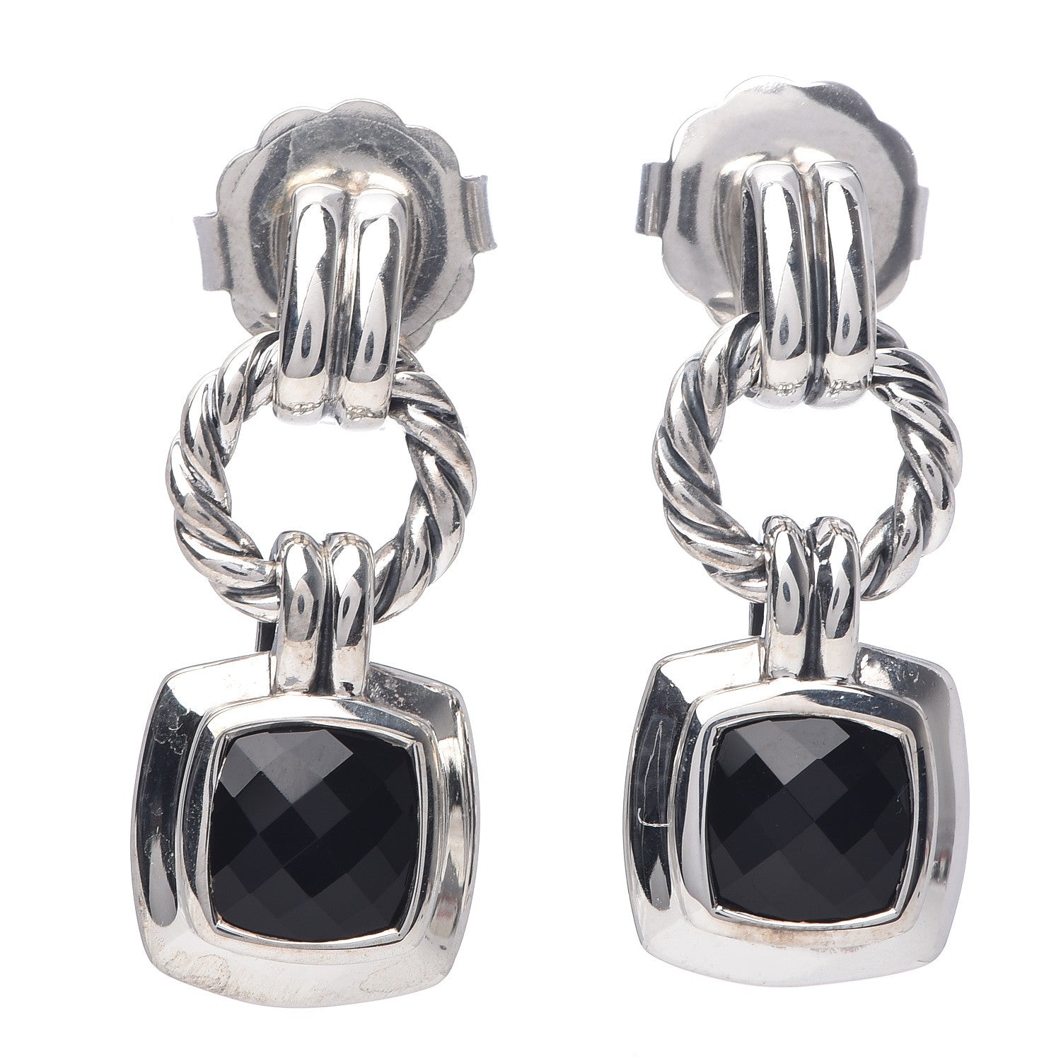 David Yurman Sterling Silver Black Onyx 7mm Renaissance Drop Earrings 1 of 4