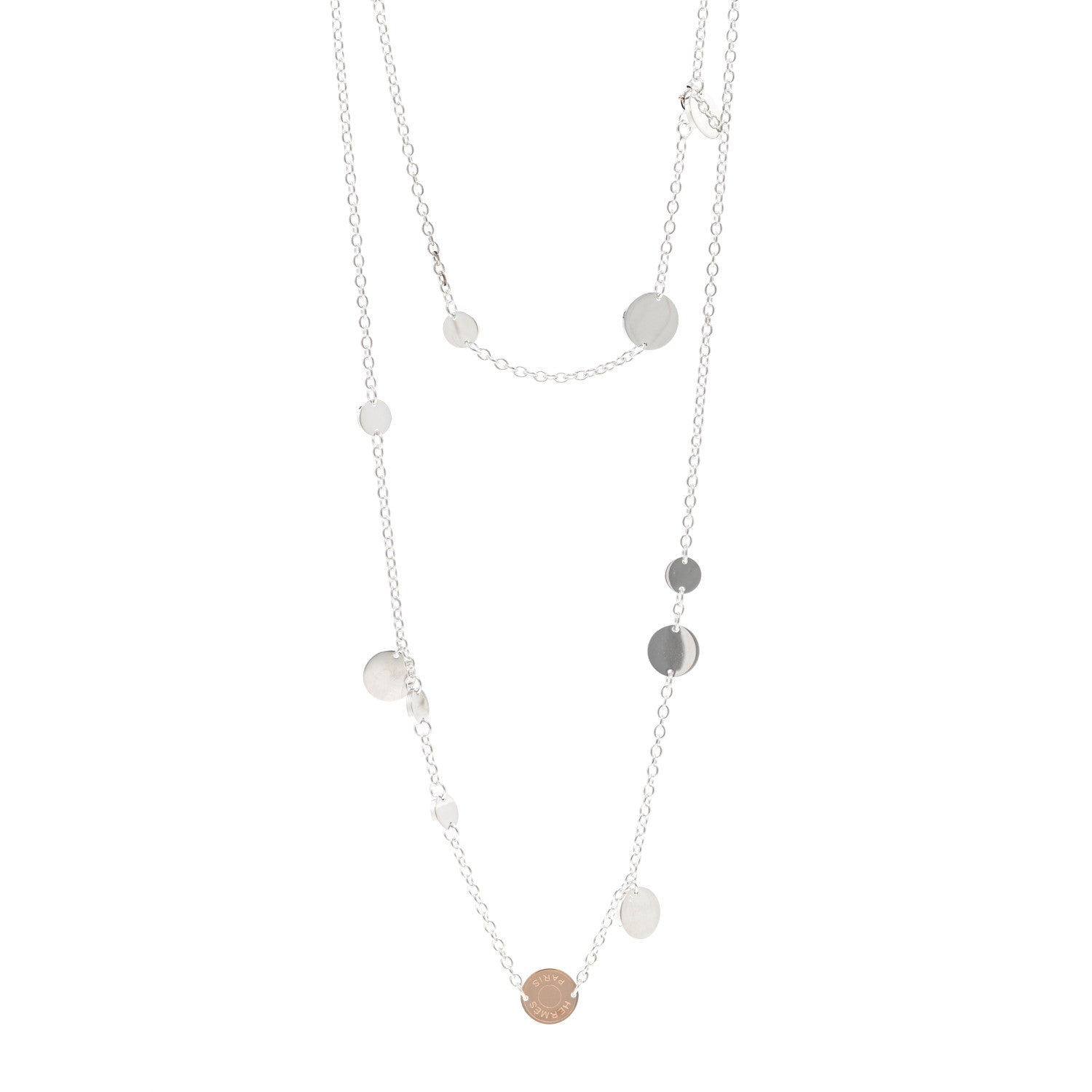 Hermes Sterling Silver 18K Rose Gold Confettis Long Necklace 1 of 6