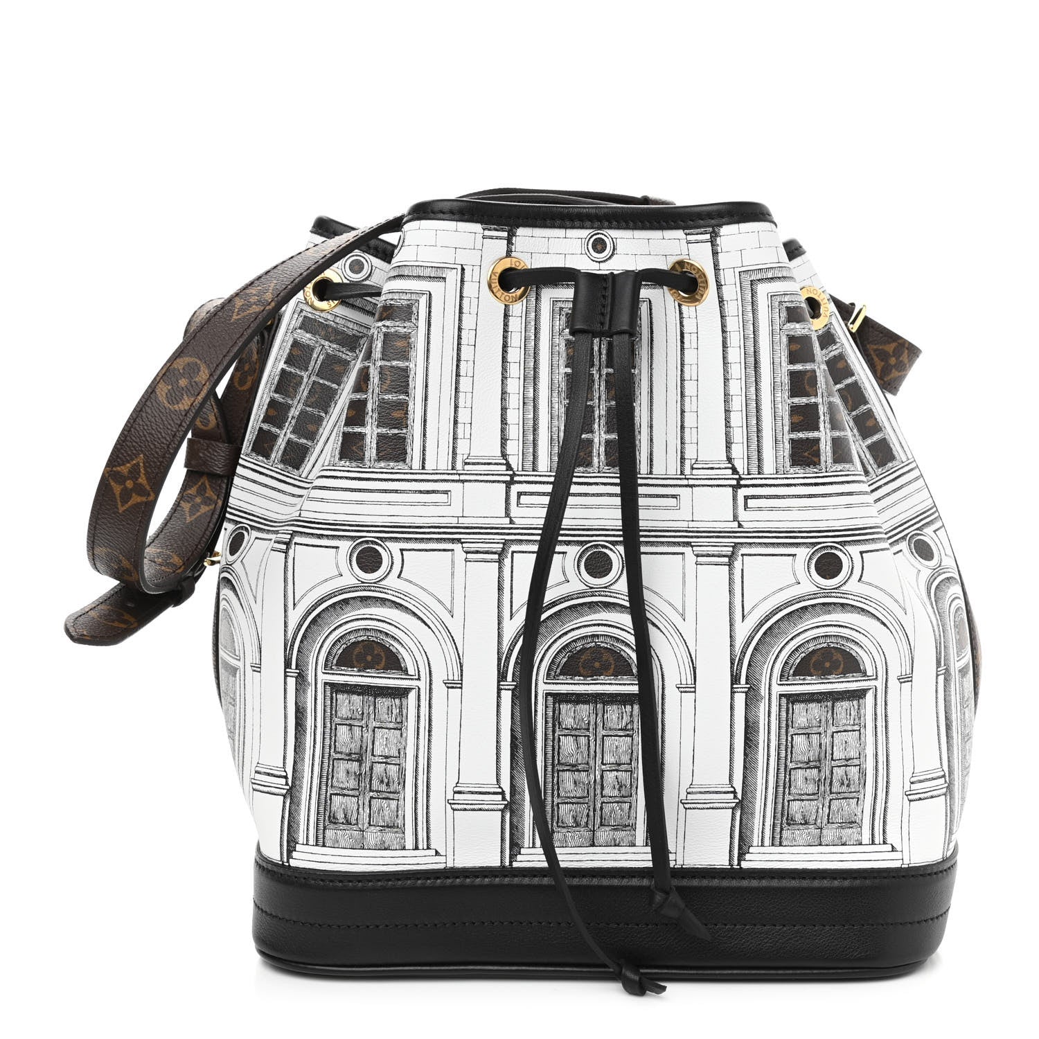Louis Vuitton X FORNASETTI Calfskin Architettura Noe MM Black White 1 of 9