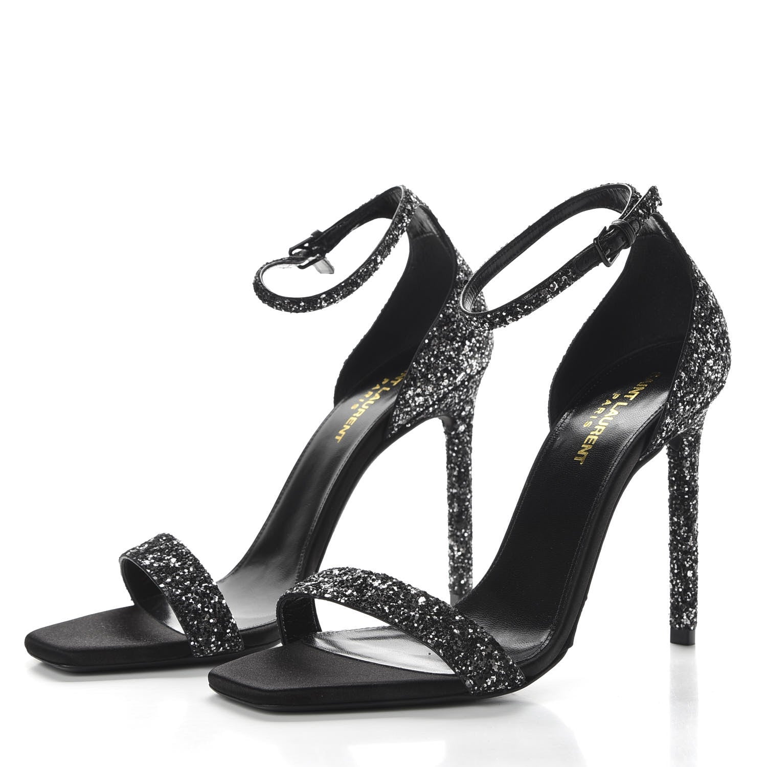 Saint Laurent Glitter Amber 105 Ankle Strap Sandals 39 Black 3 of 14