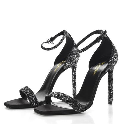 Saint Laurent Glitter Amber 105 Ankle Strap Sandals 39 Black 3 of 14