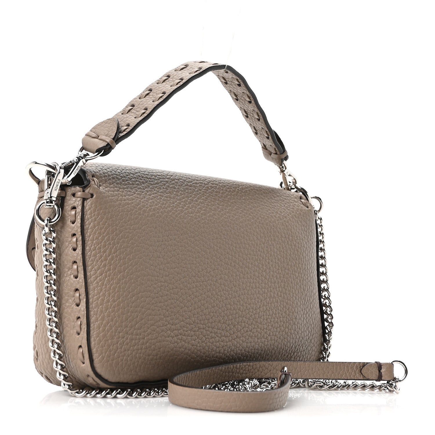 Fendi Cuoio Roma Sellerissima Nappa Sintetica Tape Stitch Mini Baguette Argento 3 of 10