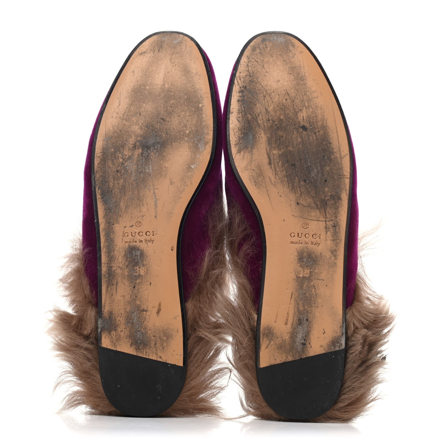 Gucci Velvet Fur Womens Princetown Slippers 38 Fucsia Violet Cyclamen Natural 4 of 4