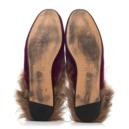 Gucci Velvet Fur Womens Princetown Slippers 38 Fucsia Violet Cyclamen Natural 4 of 4