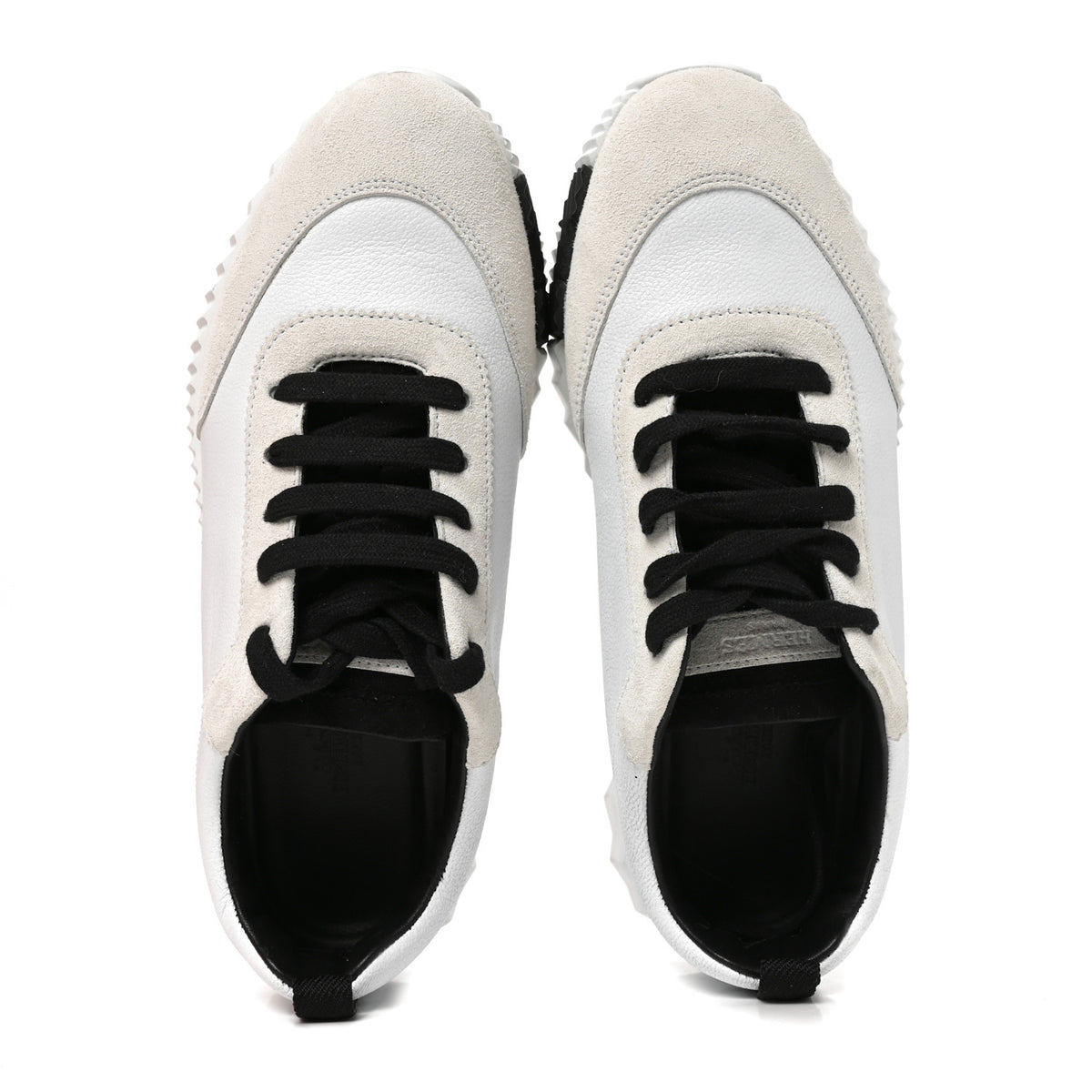Hermes Calfskin Suede Goatskin Bouncing Sneakers 37.5 White Black 2 of 8