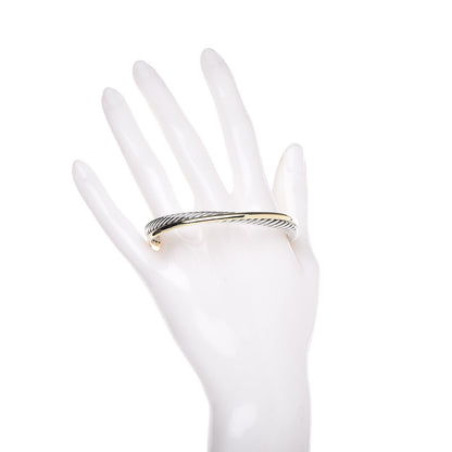 David Yurman Sterling Silver 18K Yellow Gold 5mm Crossover Cuff Bracelet 2 of 8