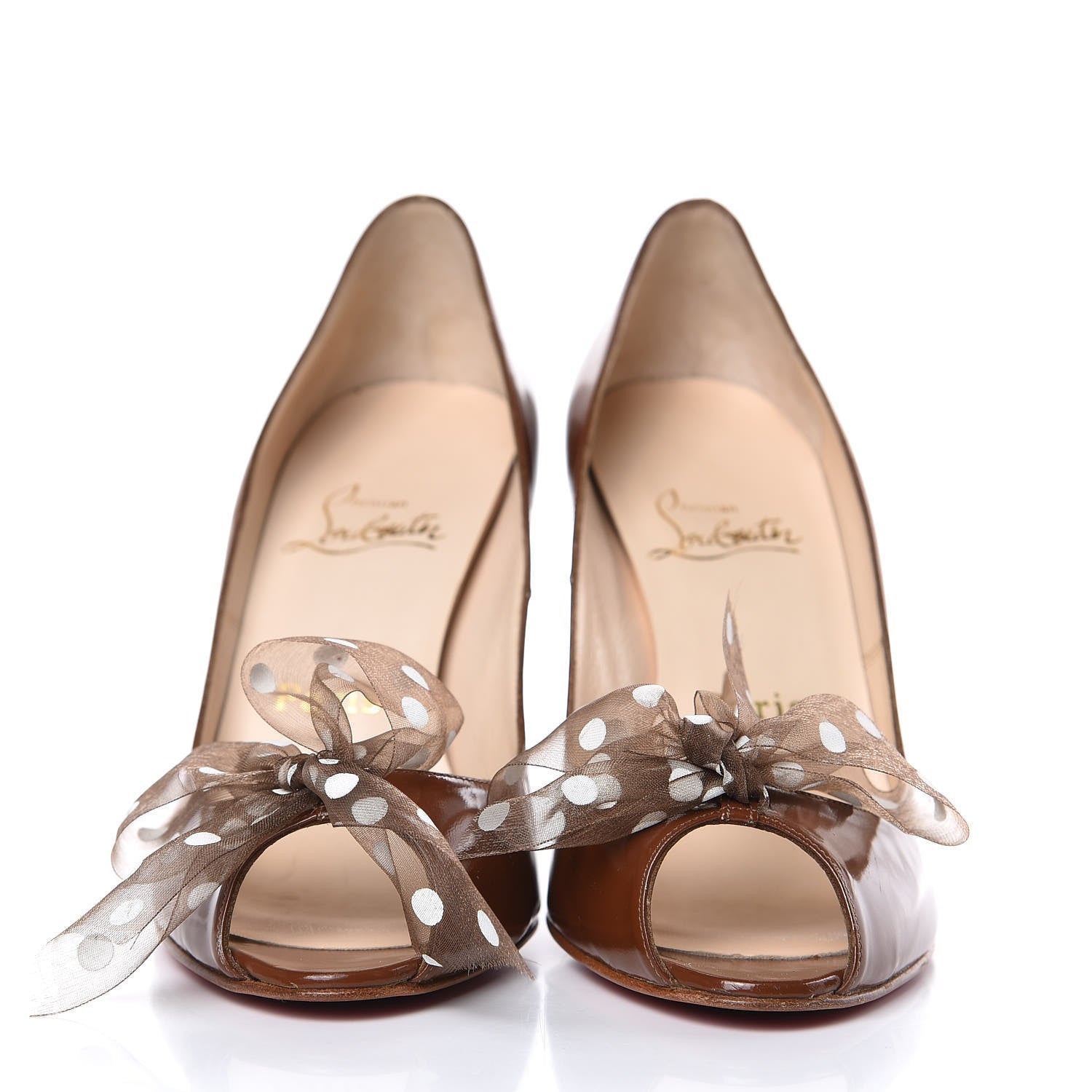 Christian Louboutin Patent Moon Bow 100 Peep Toe Pumps 39 Brown 2 of 11