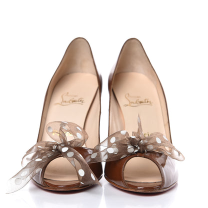 Christian Louboutin Patent Moon Bow 100 Peep Toe Pumps 39 Brown 2 of 11
