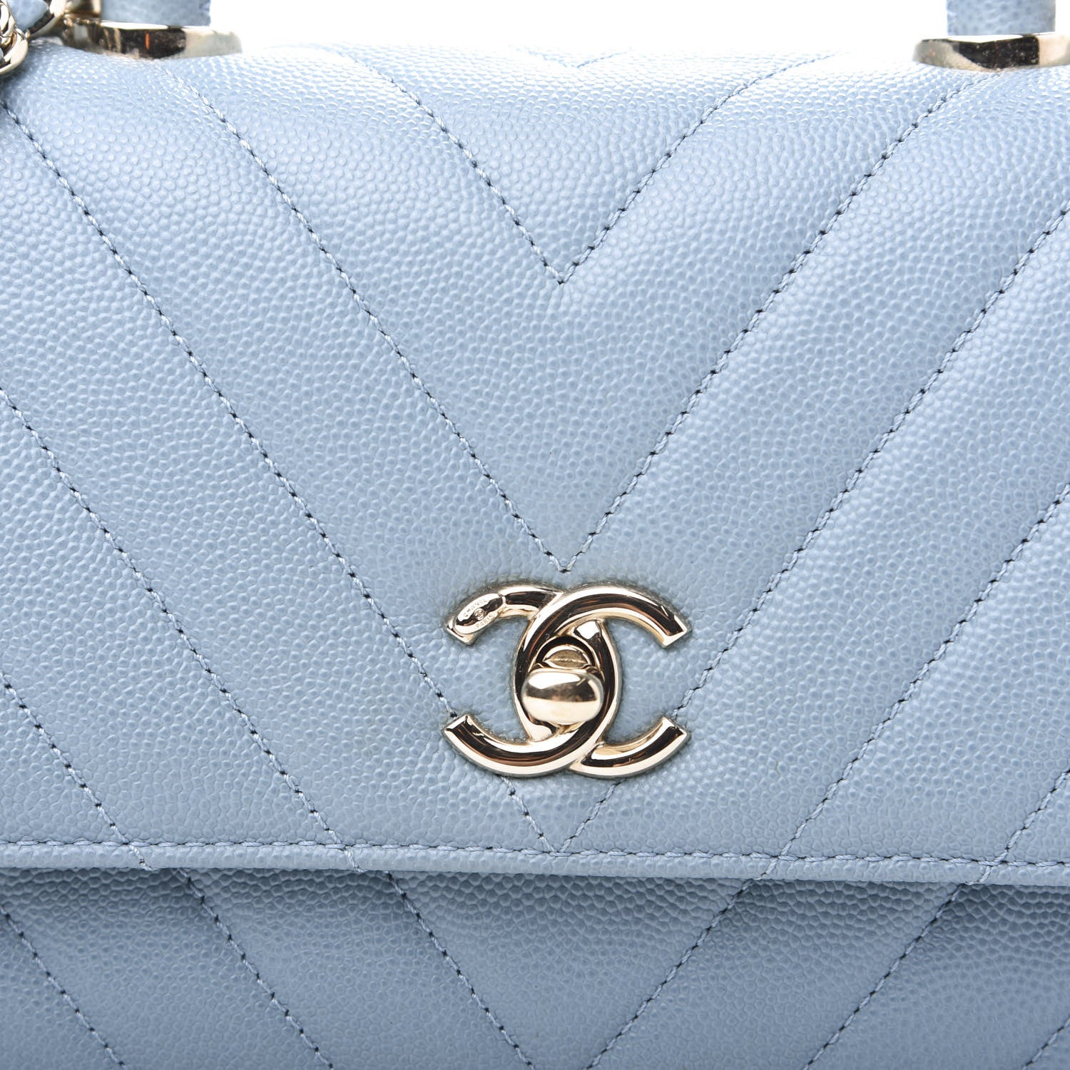 Chanel Caviar Chevron Quilted Mini Coco Handle Flap Light Blue 9 of 13