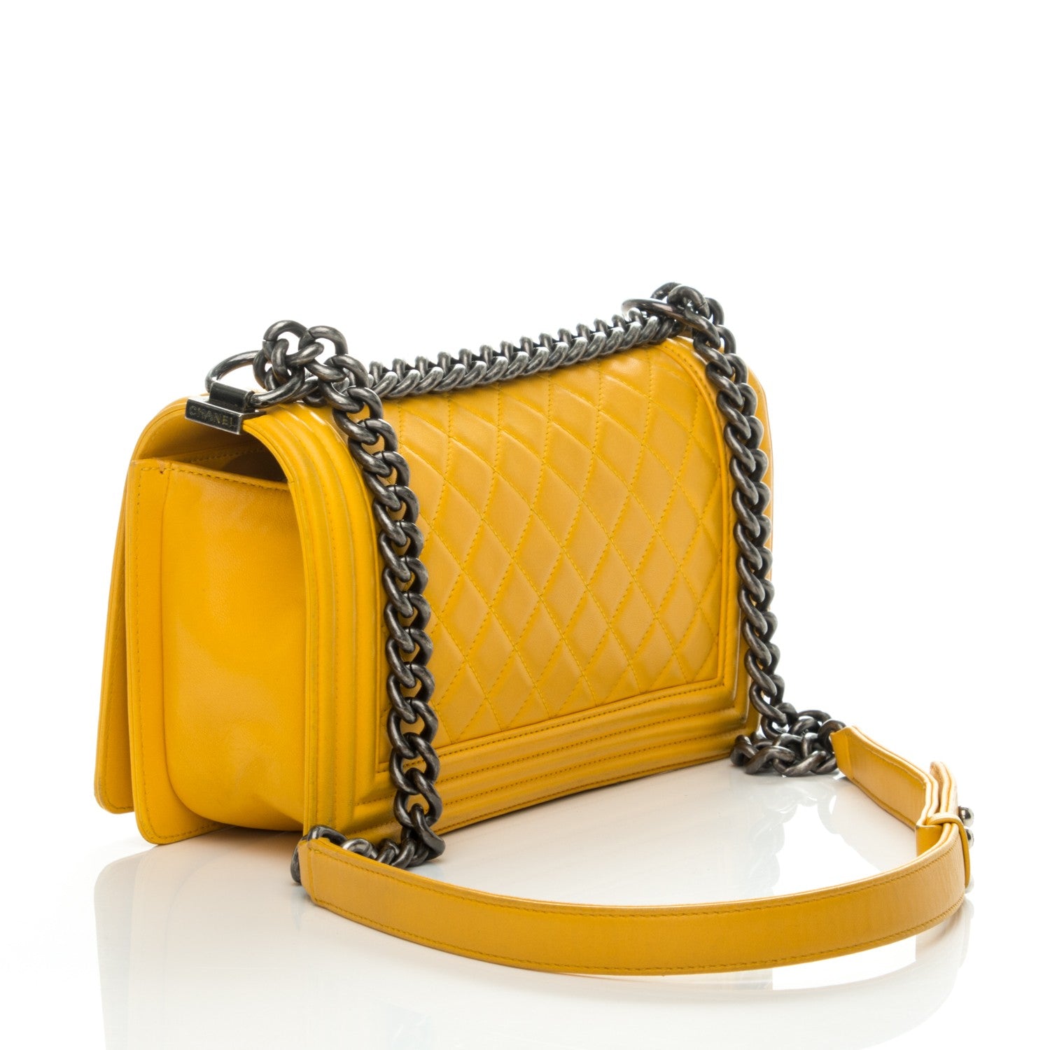 Chanel Lambskin Quilted Medium Boy Flap Yellow 3 of 9