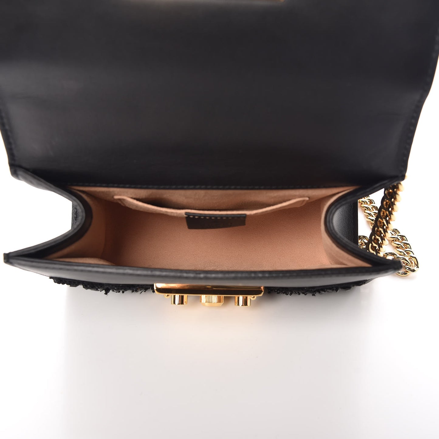 Calfskin Crystal Snake Embroidered Small Padlock Shoulder Bag Black