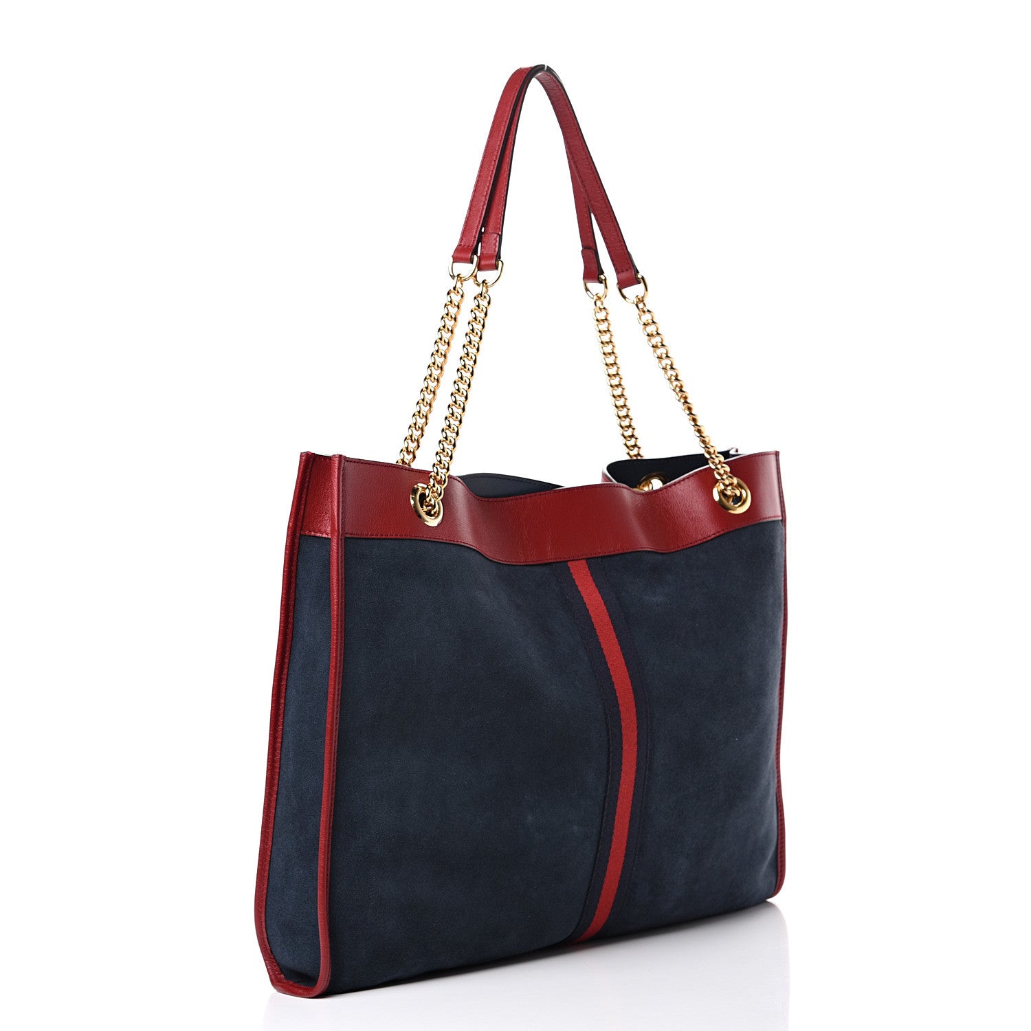 Gucci Suede Calfskin Large Rajah Chain Tote New Blue Romantic Cherry 3 of 10