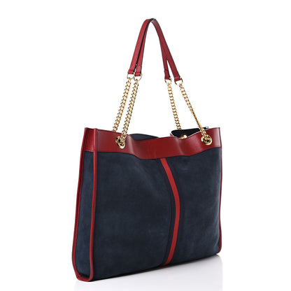 Gucci Suede Calfskin Large Rajah Chain Tote New Blue Romantic Cherry 3 of 10