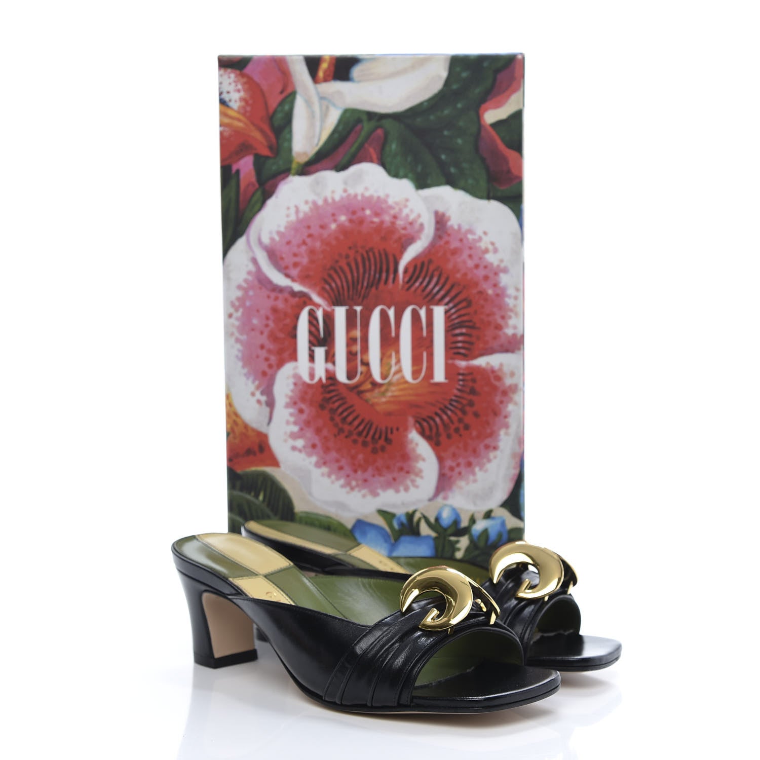 Gucci Malaga Kid Half Moon GG Square Toe Slide Sandals 35.5 Black 9 of 9