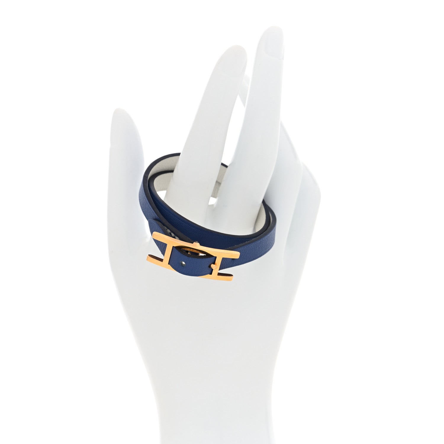 Hermes Chamonix Behapi Double Tour Bracelet T2 Bleu Brighton White 2 of 4