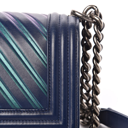 Chanel Calfskin Painted Chevron Embossed Small Boy Flap Dark Blue 12 of 18