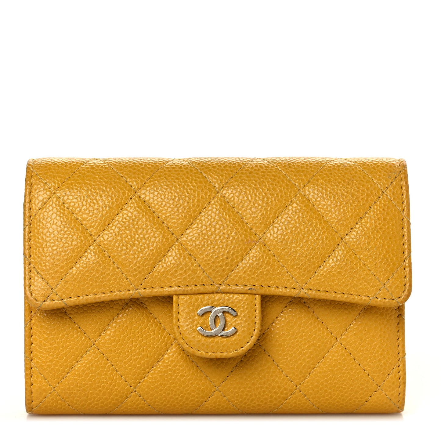 Caviar Quilted Medium Flap Wallet Yellow