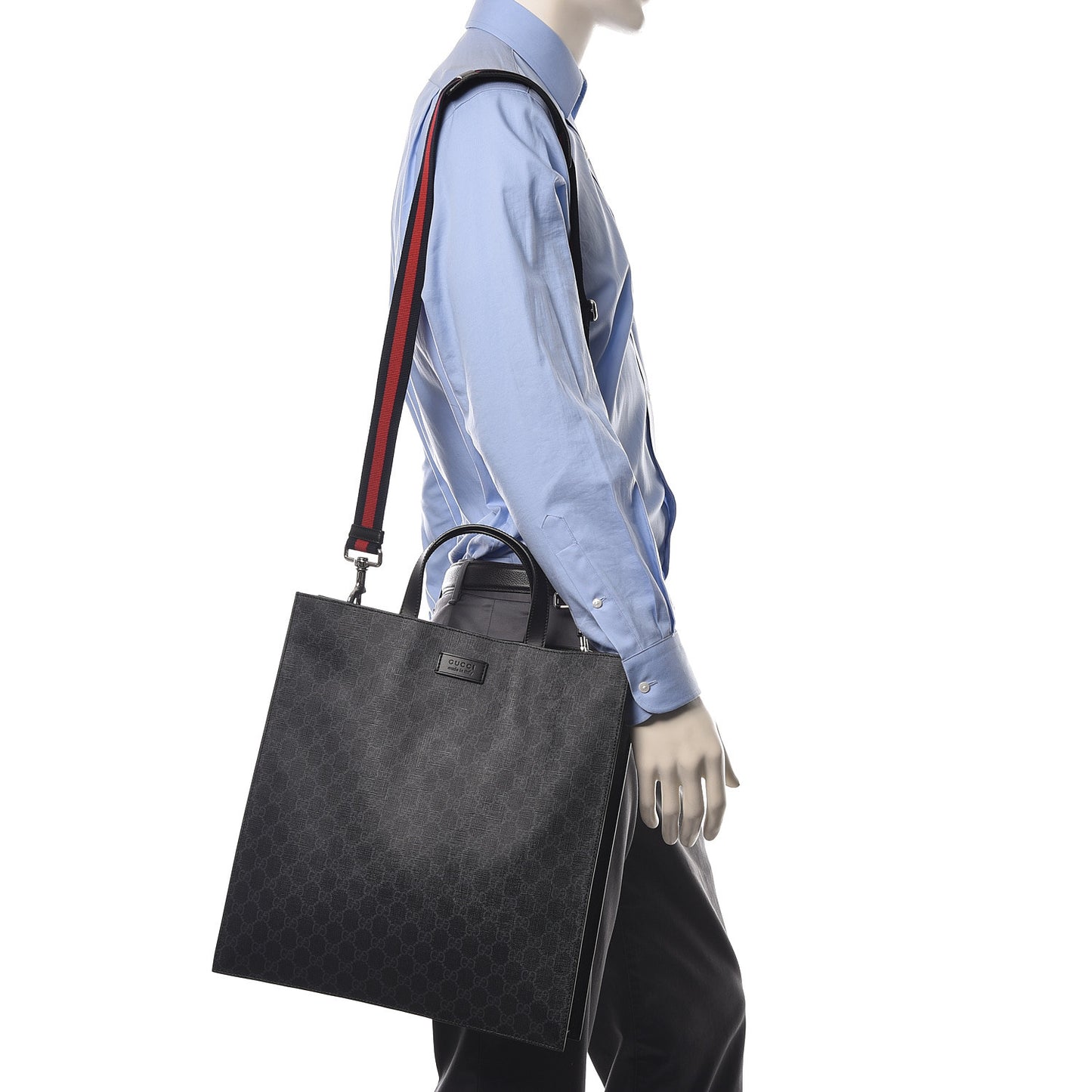 Soft GG Supreme Monogram Appia Calfskin Web Vertical Tote Black