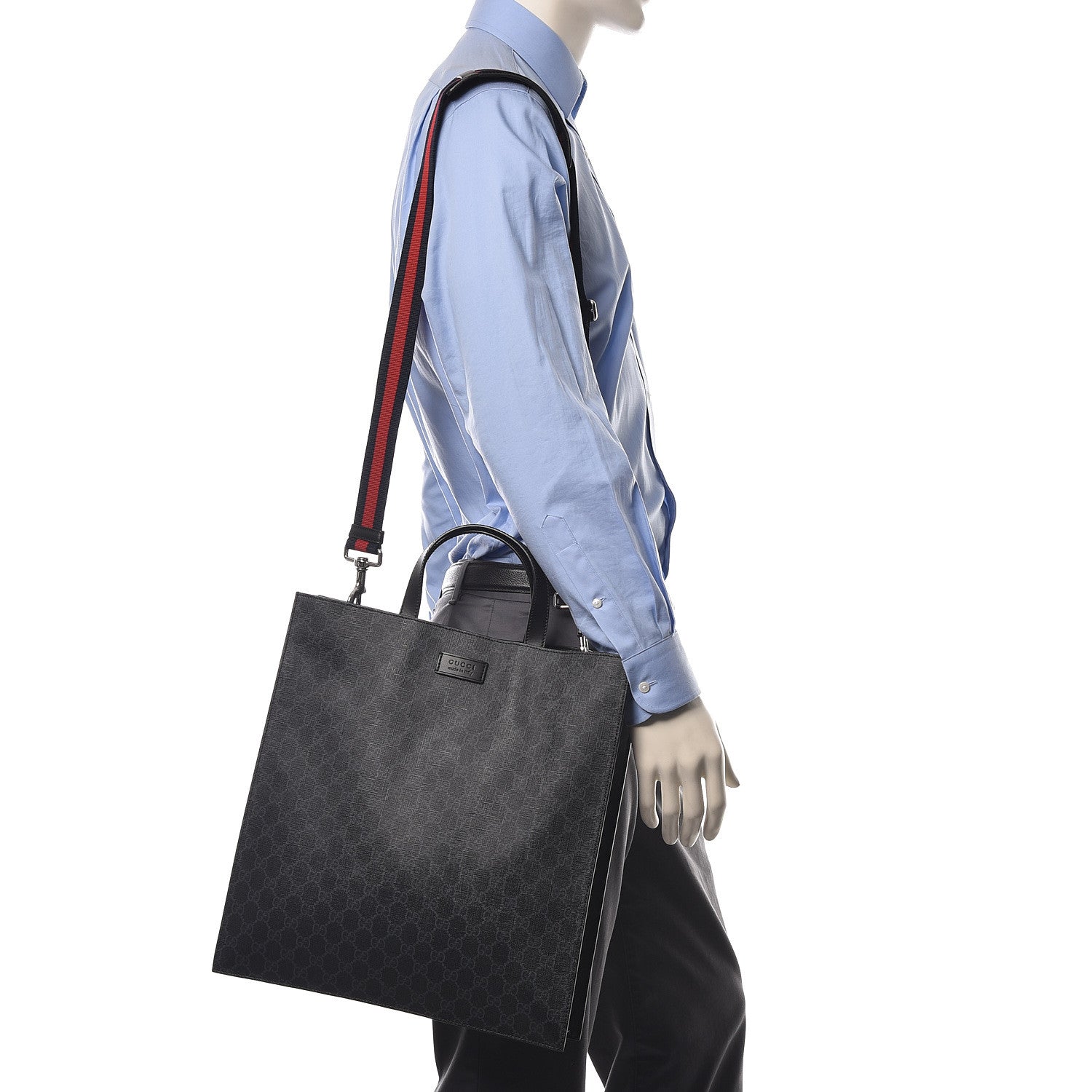 Gucci Soft GG Supreme Monogram Appia Calfskin Web Vertical Tote Black 2 of 15