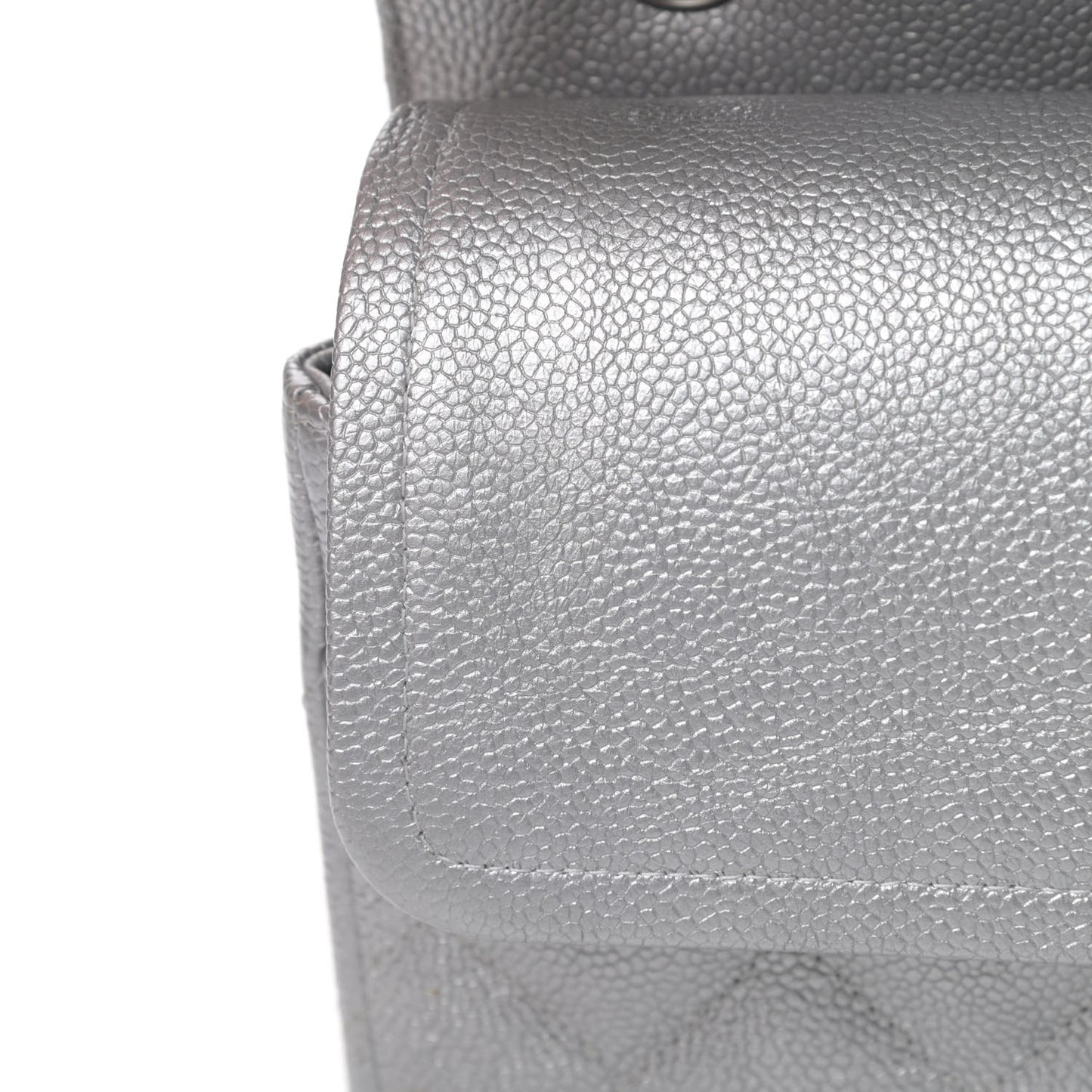 Metallic Caviar Quilted Jumbo Double Flap Silver