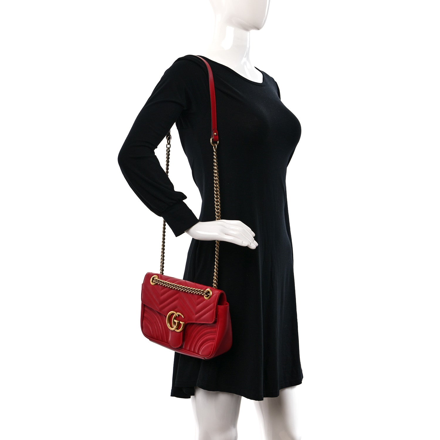 Gucci Calfskin Matelasse Small GG Marmont Shoulder Bag Hibiscus Red 2 of 9