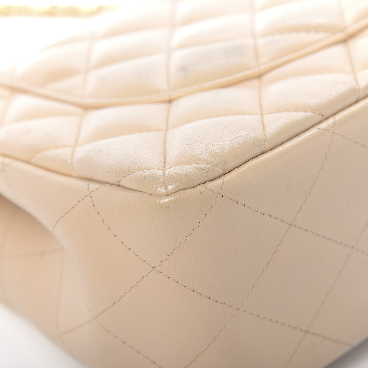 Lambskin Quilted Jumbo Double Flap Beige
