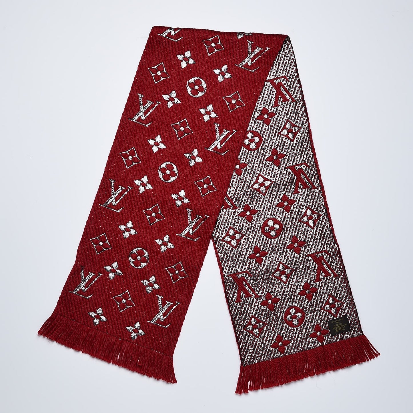 Wool Silk Logomania Shine Scarf Rubis