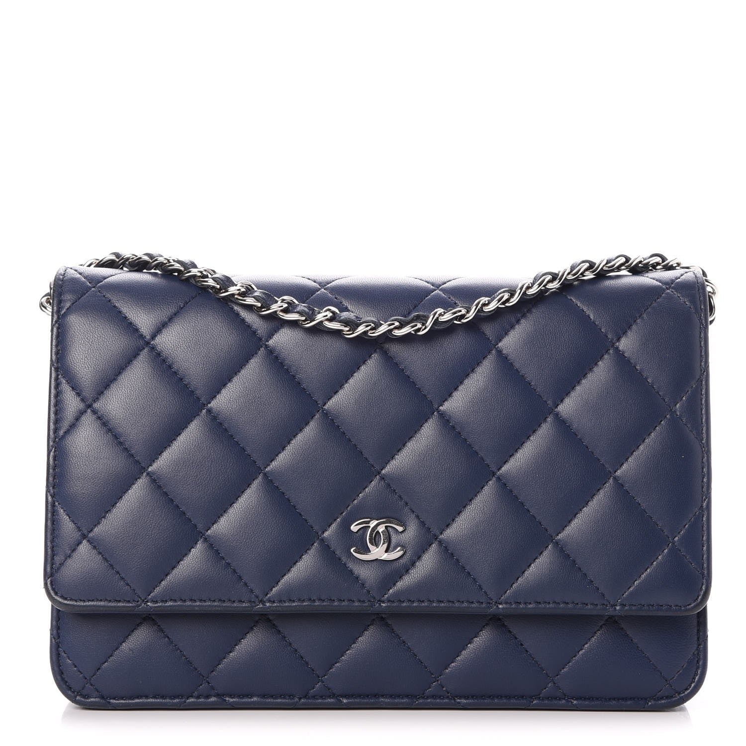 Chanel Lambskin Quilted Wallet On Chain WOC Navy Blue 1 of 9