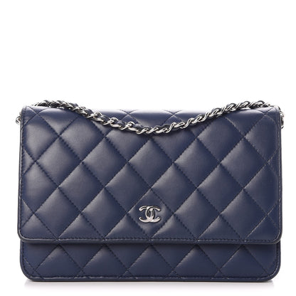 Chanel Lambskin Quilted Wallet On Chain WOC Navy Blue 1 of 9