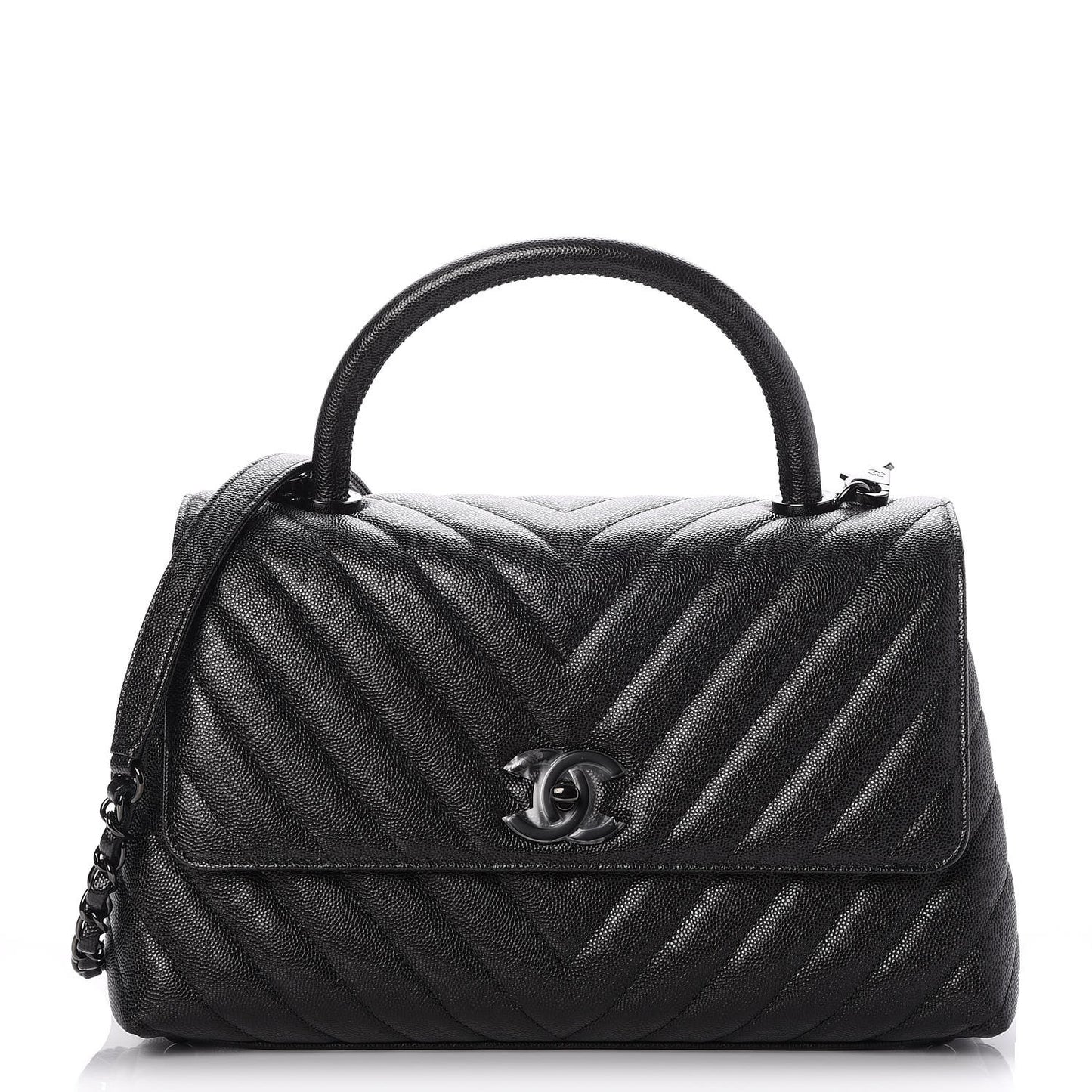 Caviar Chevron Quilted Small Coco Handle Flap So Black